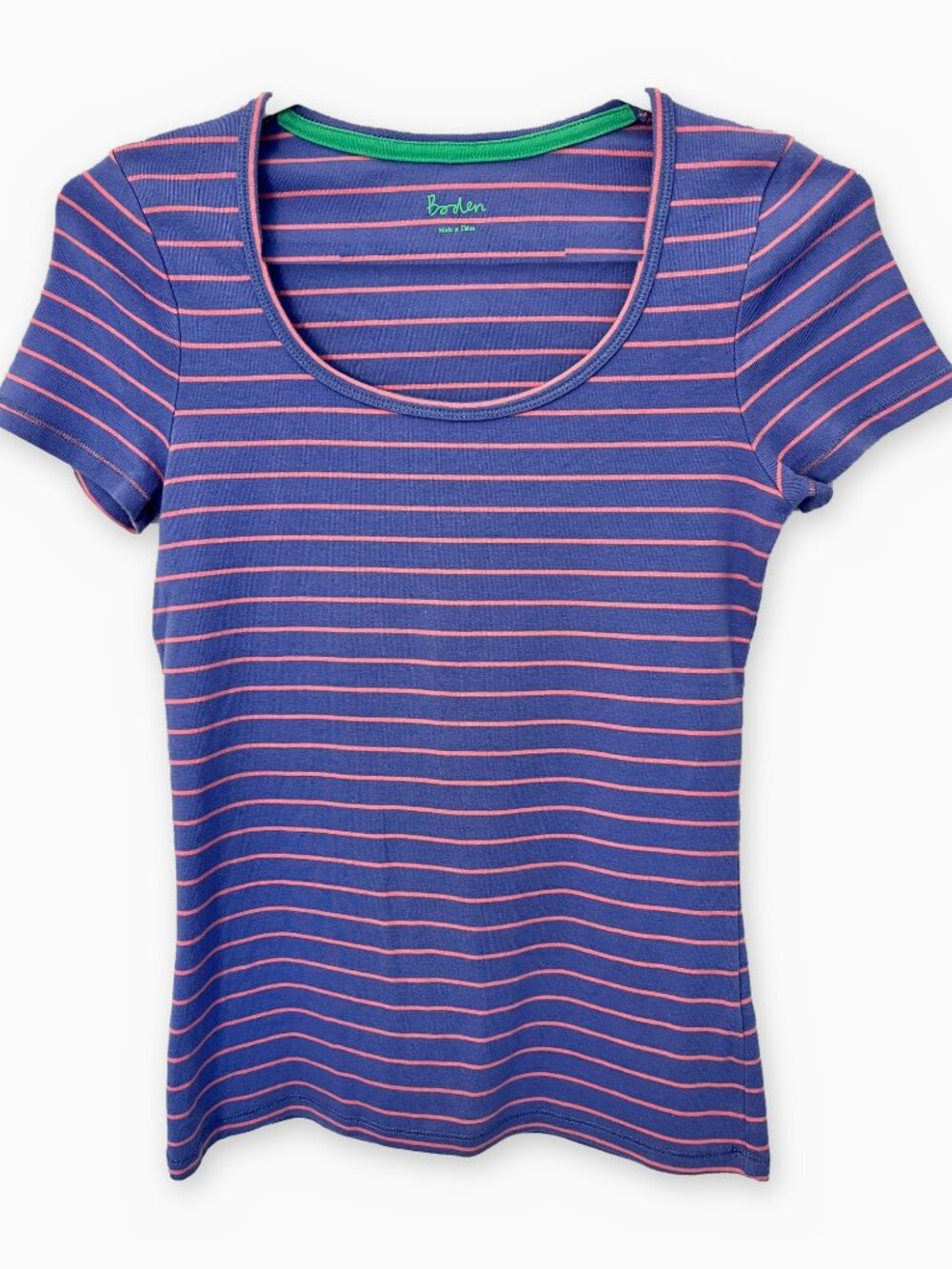 Boden Essential Short Sleeve Scoop Neck Tee – Purple & Pink Stripe